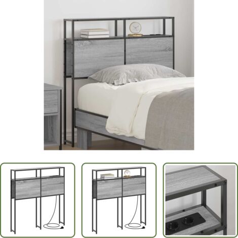 vidaXL Testiera con stazione di ricarica -  Testata contenitore Grigio sonoma 100 cm Legno multistrato