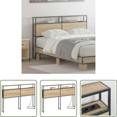 vidaXL Testiera con stazione di ricarica -  Testata contenitore rovere sonoma 135 cm Legno multistrato