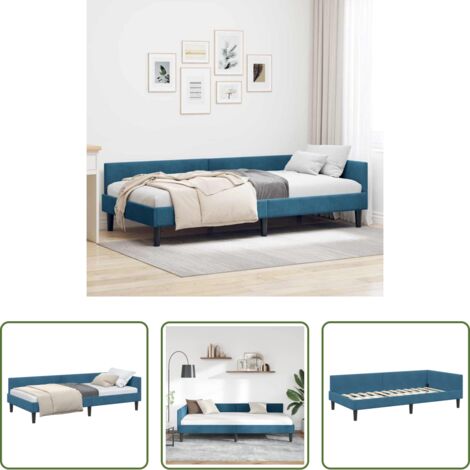 vidaXL Testiera -  Cornice del letto ad angolo Blu 90 cm x 190 cm Velluto