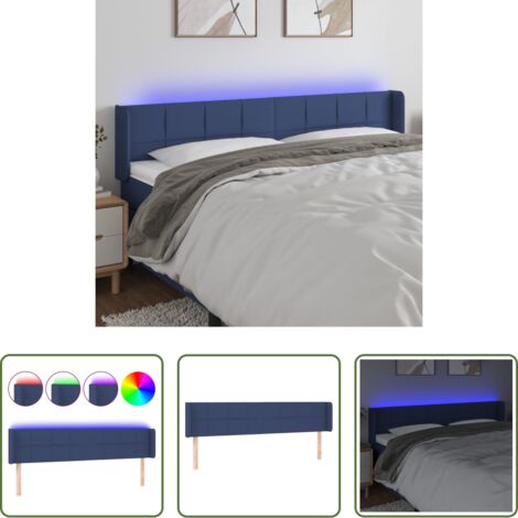 vidaXL Testiera da letto -  Testiera a LED Blu 163x16x78/88 cm in Tessuto