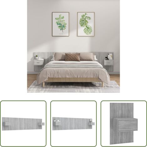 vidaXL Testiera in legno -  Testiera Letto con Comodini in Legno Multistrato Grigio Sonoma