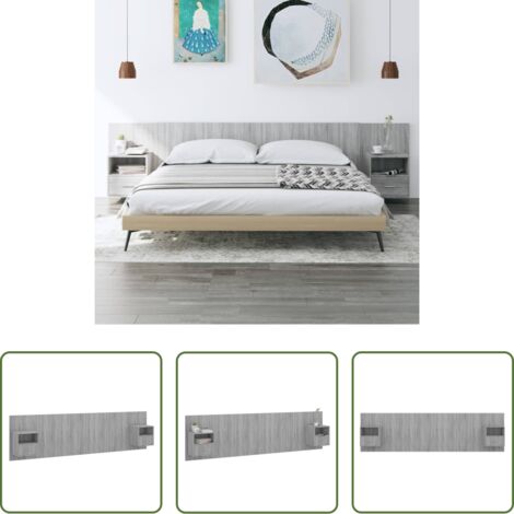 vidaXL Testiera in legno -  Testiera Letto con Comodini in Legno Multistrato Grigio Sonoma