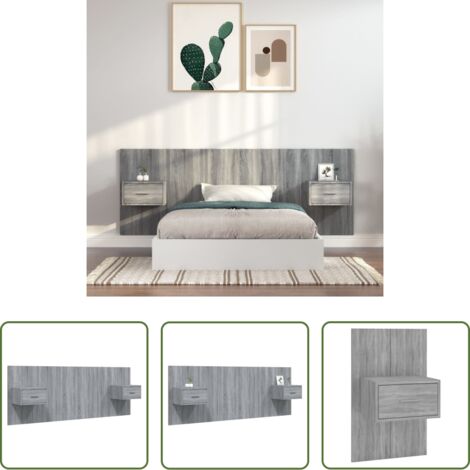 vidaXL Testiera in legno -  Testiera Letto con Comodini in Legno Multistrato Grigio Sonoma