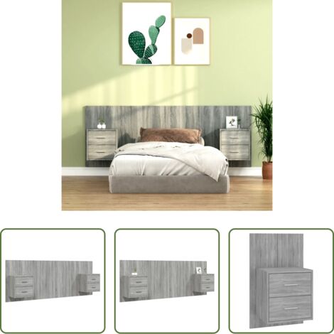 vidaXL Testiera in legno -  Testiera Letto con Comodini in Legno Multistrato Grigio Sonoma