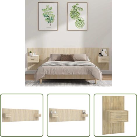vidaXL Testiera in legno -  Testiera Letto con Comodini in Legno Multistrato Rovere Sonoma