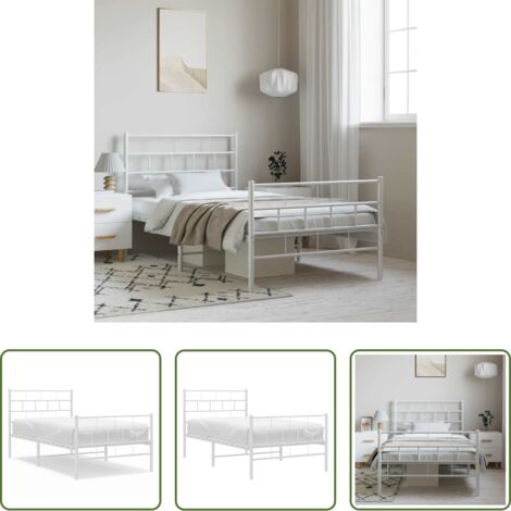 vidaXL Testiera in metallo -  Giroletto con Testiera e Pediera Metallo Bianco 100x200 cm