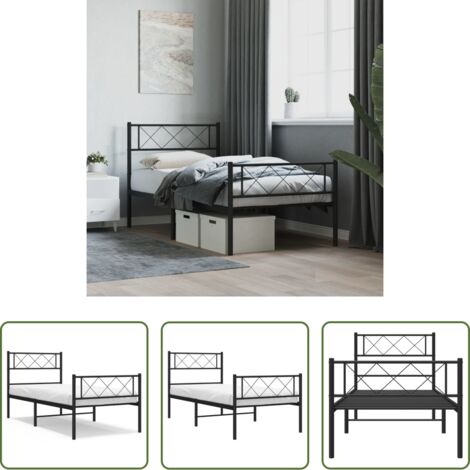 vidaXL Testiera in metallo -  Giroletto con Testiera e Pediera Metallo Nero 75x190 cm