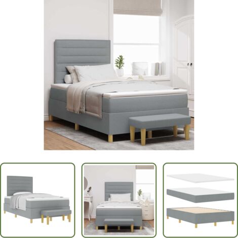 vidaXL Testiera in poliestere -  Letto a molle con materasso Grigio chiaro 120 x 200 cm Tessuto