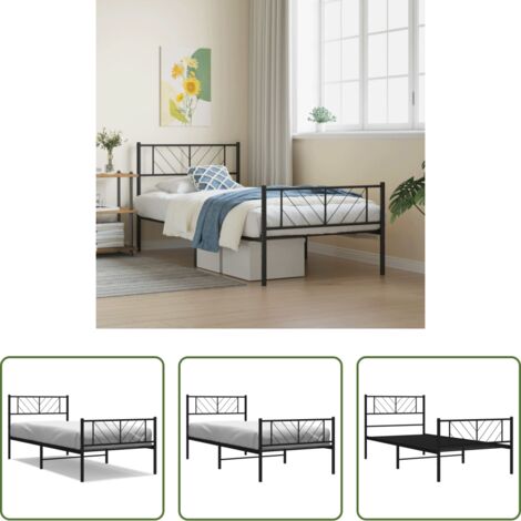 vidaXL Testiera letto -  Giroletto con Testiera e Pediera Metallo Nero 107x203 cm
