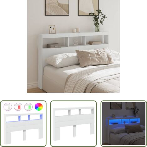 vidaXL Testiera letto -  Testiera con Contenitore a LED Bianca 160x17x102 cm