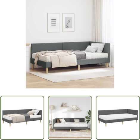 vidaXL Testiera montata a parete -  Struttura Letto Angolare con Materasso 2 pcs Grigio Tessuto