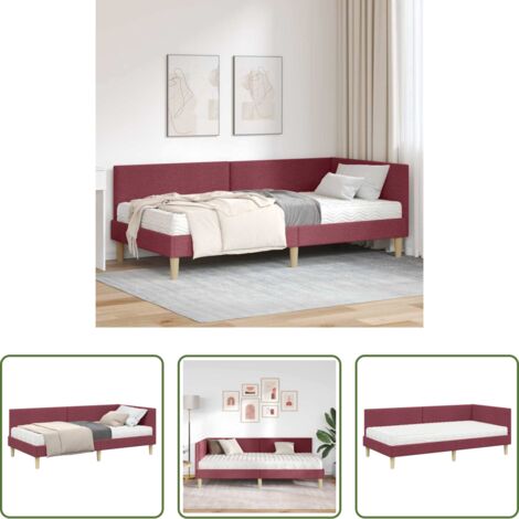 vidaXL Testiera montata a parete -  Struttura Letto Angolare con Materasso 2 pcs Grigio Tessuto