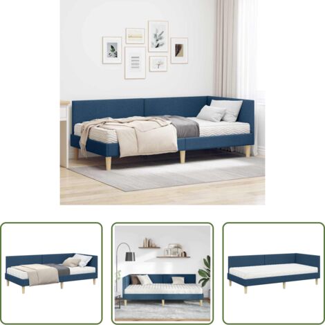 vidaXL Testiera montata a parete -  Struttura Letto Angolare con Materasso Altro 2 pcs Blu Tessuto