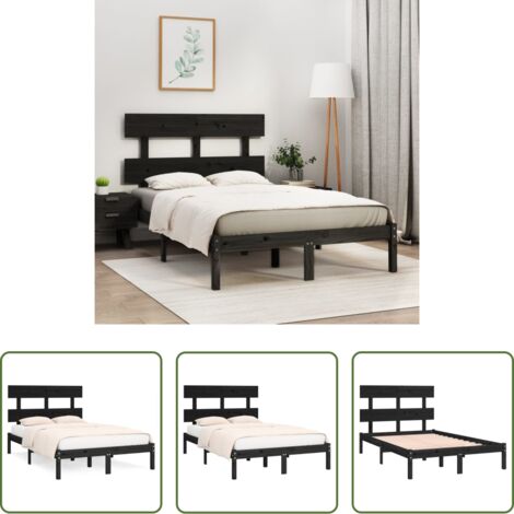 vidaXL Testiera per letto -  Giroletto Nero in Legno Massello 140x190 cm