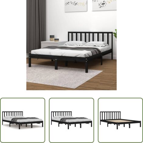 vidaXL Testiera per letto -  Giroletto Nero in Legno Massello di Pino 140x190 cm
