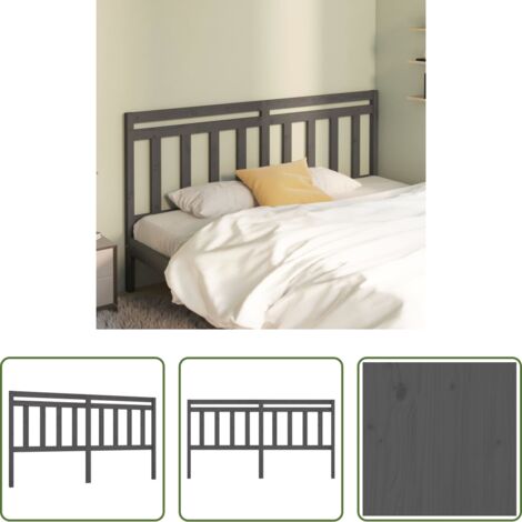 vidaXL Testiera per letto grigia -  Testiera per Letto Grigia 186x4x100cm in Legno Massello di Pino