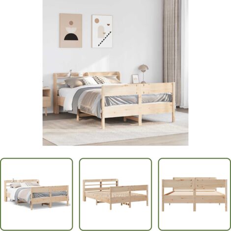 vidaXL Testiera per letto -  Letto senza Materasso 120x190 cm in Legno Massello di Pino