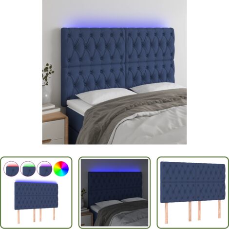 vidaXL Testiera per letto -  Testiera a LED Blu 144x7x118/128 cm in Tessuto