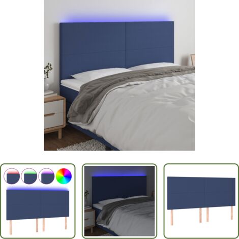 vidaXL Testiera per letto -  Testiera a LED Blu 160x5x118/128 cm in Tessuto