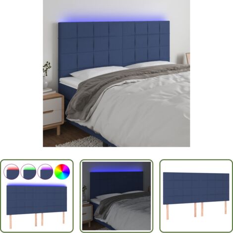 vidaXL Testiera per letto -  Testiera a LED Blu 160x5x118/128 cm in Tessuto
