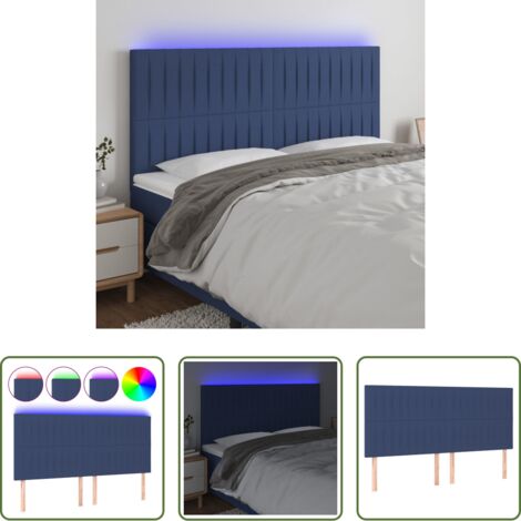 vidaXL Testiera per letto -  Testiera a LED Blu 160x5x118/128 cm in Tessuto