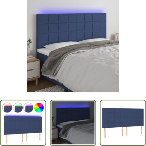 vidaXL Testiera per letto -  Testiera a LED Blu 180x5x118/128 cm in Tessuto