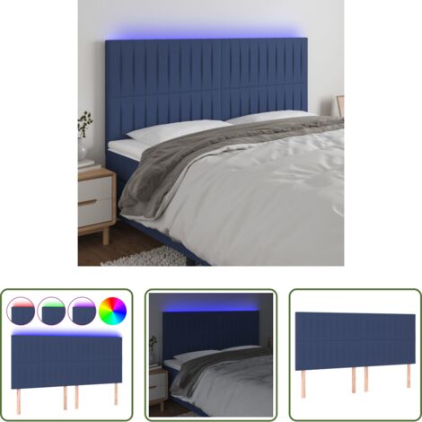 vidaXL Testiera per letto -  Testiera a LED Blu 180x5x118/128 cm in Tessuto