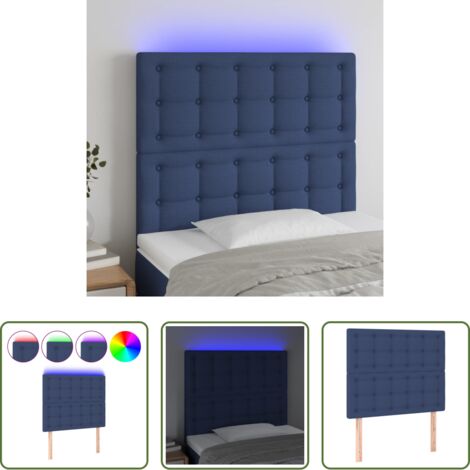 vidaXL Testiera per letto -  Testiera a LED Blu 90x5x118/128 cm in Tessuto