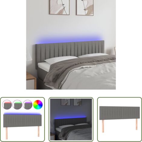 vidaXL Testiera per letto -  Testiera a LED Grigio Scuro 144x5x78/88 cm in Tessuto