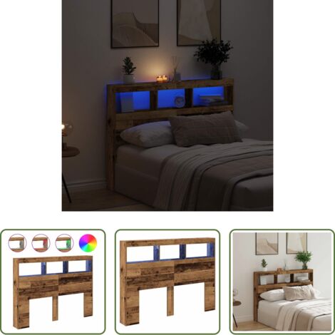 vidaXL Testiera per letto -  Testiera con Contenitore a LED Legno Antico 140x17x102 cm