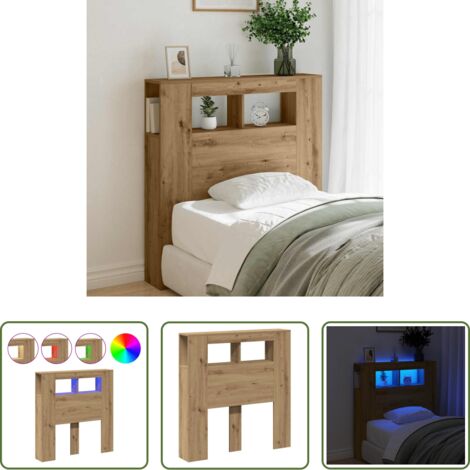 vidaXL Testiera per letto -  Testiera LED Rovere Artigianale 100x18,5x103,5 cm Multistrato