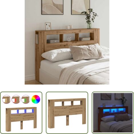 vidaXL Testiera per letto -  Testiera LED Rovere Artigianale 160x18,5x103,5 cm Multistrato