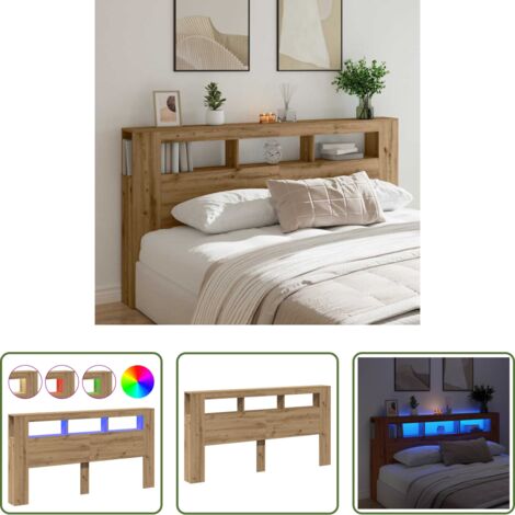 vidaXL Testiera per letto -  Testiera LED Rovere Artigianale 200x18,5x103,5 cm Multistrato
