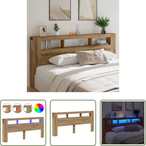 vidaXL Testiera per letto -  Testiera LED Rovere Artigianale 220x18,5x103,5 cm Multistrato