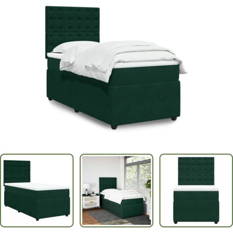 vidaXL Testiera regolabile -  Giroletto a Molle con Materasso Verde Scuro 80x200 cm Velluto