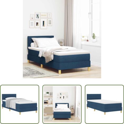 vidaXL Testiera regolabile - Letto a molle con materasso Blu 100 x 200 cm Tessuto