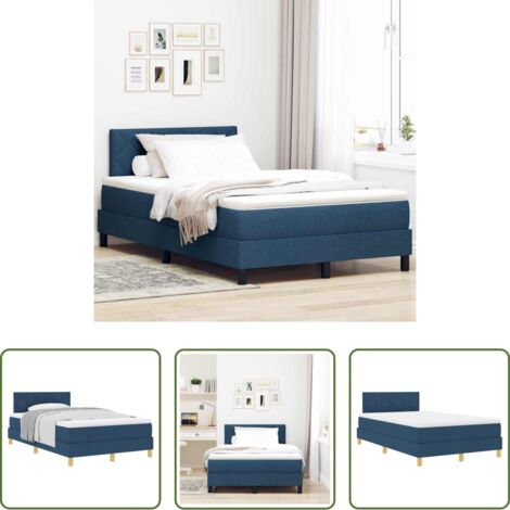 vidaXL Testiera regolabile -  Letto a molle con materasso Blu 120 x 200 cm Tessuto
