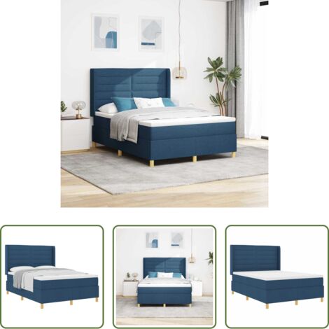 vidaXL Testiera regolabile -  Letto a molle con materasso Blu 140 x 190 cm Tessuto
