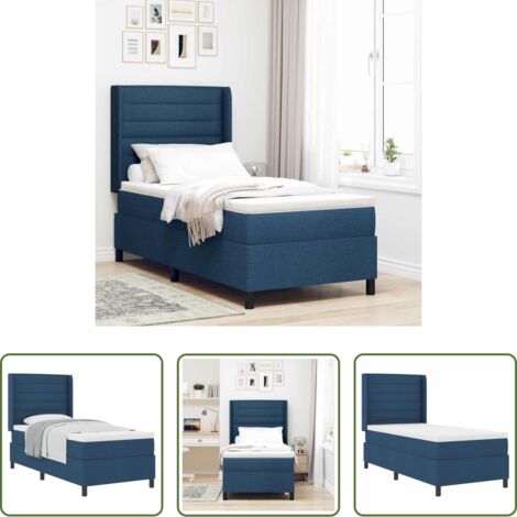 vidaXL Testiera regolabile -  Letto a molle con materasso Blu 200 x 80 cm Tessuto
