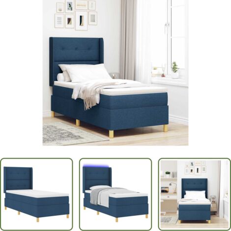 vidaXL Testiera regolabile -  Letto a molle con materasso Blu 80 x 200 cm Tessuto