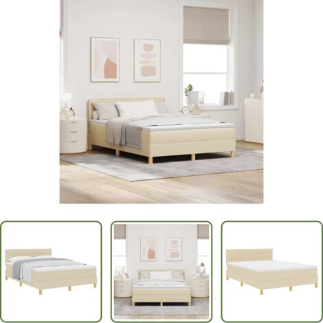 vidaXL Testiera regolabile -  Letto a molle con materasso Crema 140 x 190 cm Tessuto