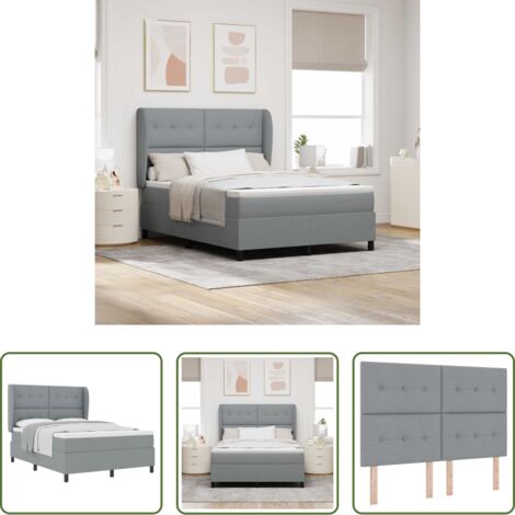 vidaXL Testiera regolabile -  Letto a molle con materasso Grigio chiaro 140 x 190 cm Tessuto