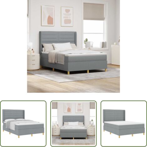vidaXL Testiera regolabile -  Letto a molle con materasso Grigio chiaro 160 x 200 cm Tessuto