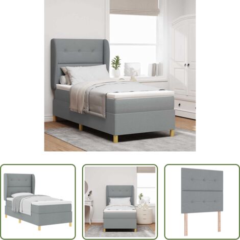 vidaXL Testiera regolabile -  Letto a molle con materasso Grigio chiaro 200 x 80 cm Tessuto