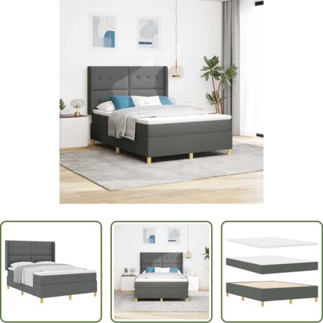 vidaXL Testiera regolabile -  Letto a molle con materasso Grigio scuro 140 x 190 cm Tessuto