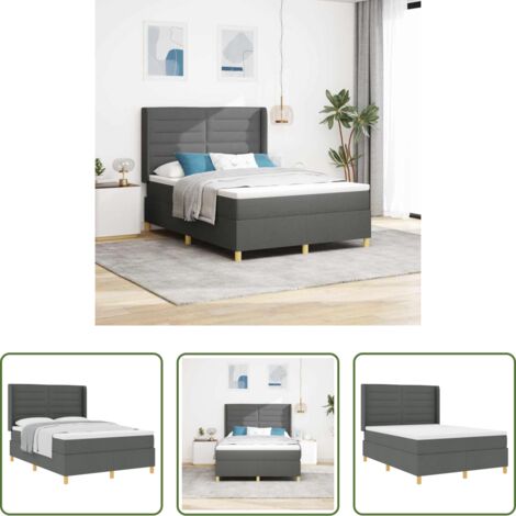 vidaXL Testiera regolabile -  Letto a molle con materasso Grigio scuro 140 x 200 cm Tessuto