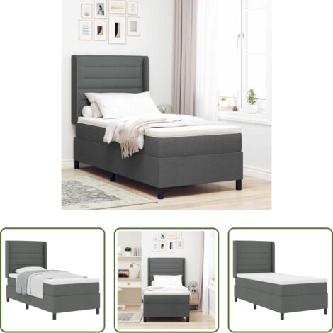 vidaXL Testiera regolabile -  Letto a molle con materasso Grigio scuro 200 x 80 cm Tessuto