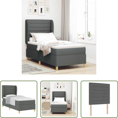 vidaXL Testiera regolabile -  Letto a molle con materasso Grigio scuro 200 x 80 cm Tessuto