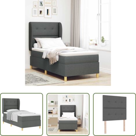 vidaXL Testiera regolabile -  Letto a molle con materasso Grigio scuro 200 x 80 cm Tessuto
