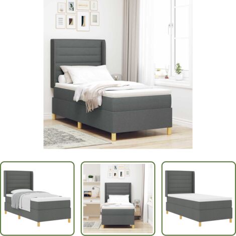 vidaXL Testiera regolabile -  Letto a molle con materasso Grigio scuro 80 x 200 cm Tessuto